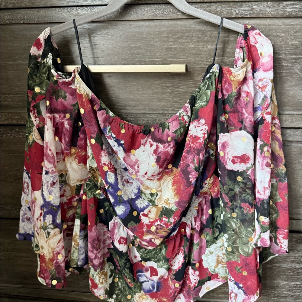 Express Pink and Red Sleeveless Asymmetrical Blouse